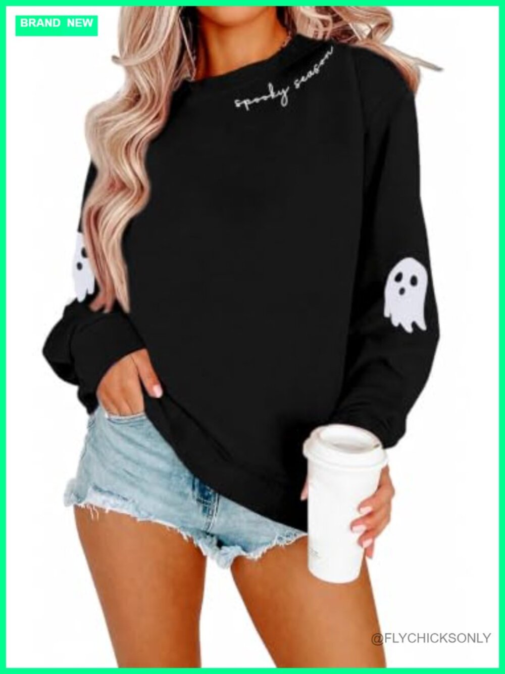 Spooky Season Ghost Graphic Sweatshirt Women Crewneck Long Sleeve Pullover